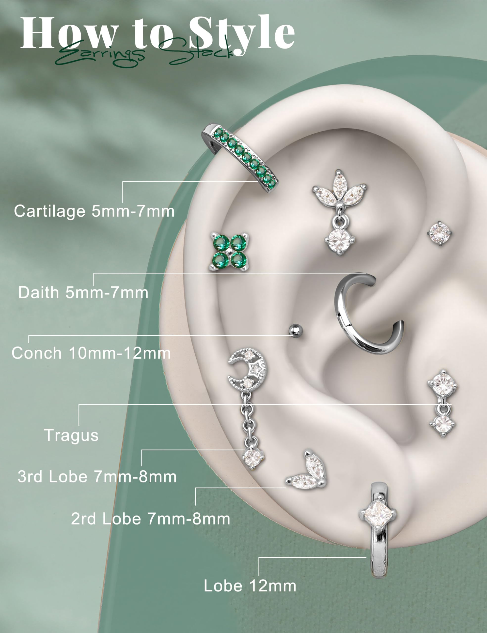 Helix Piercing Gioielli Orecchini in Acciaio Chirurgico ipoallergenico orecchino Piatto Posteriore Orecchini a Cerchio Set Conch Piercing Argento Oro cartilagine daith Tragus Piercing Gioielli PC