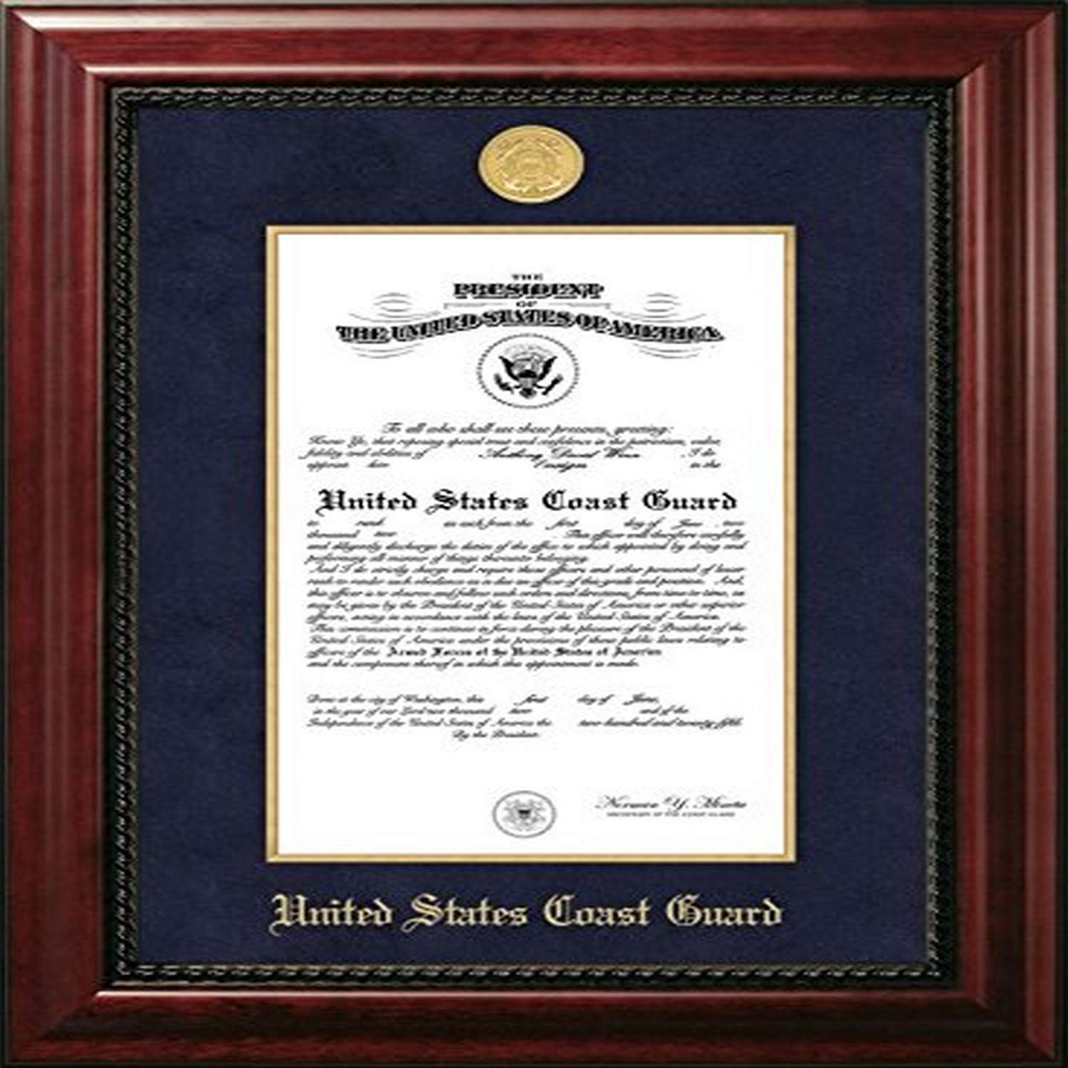 Campus Images CGCEXGF0018x10 Coast Guard Certificate Executive Frame Medallion with Gold Filet, 8