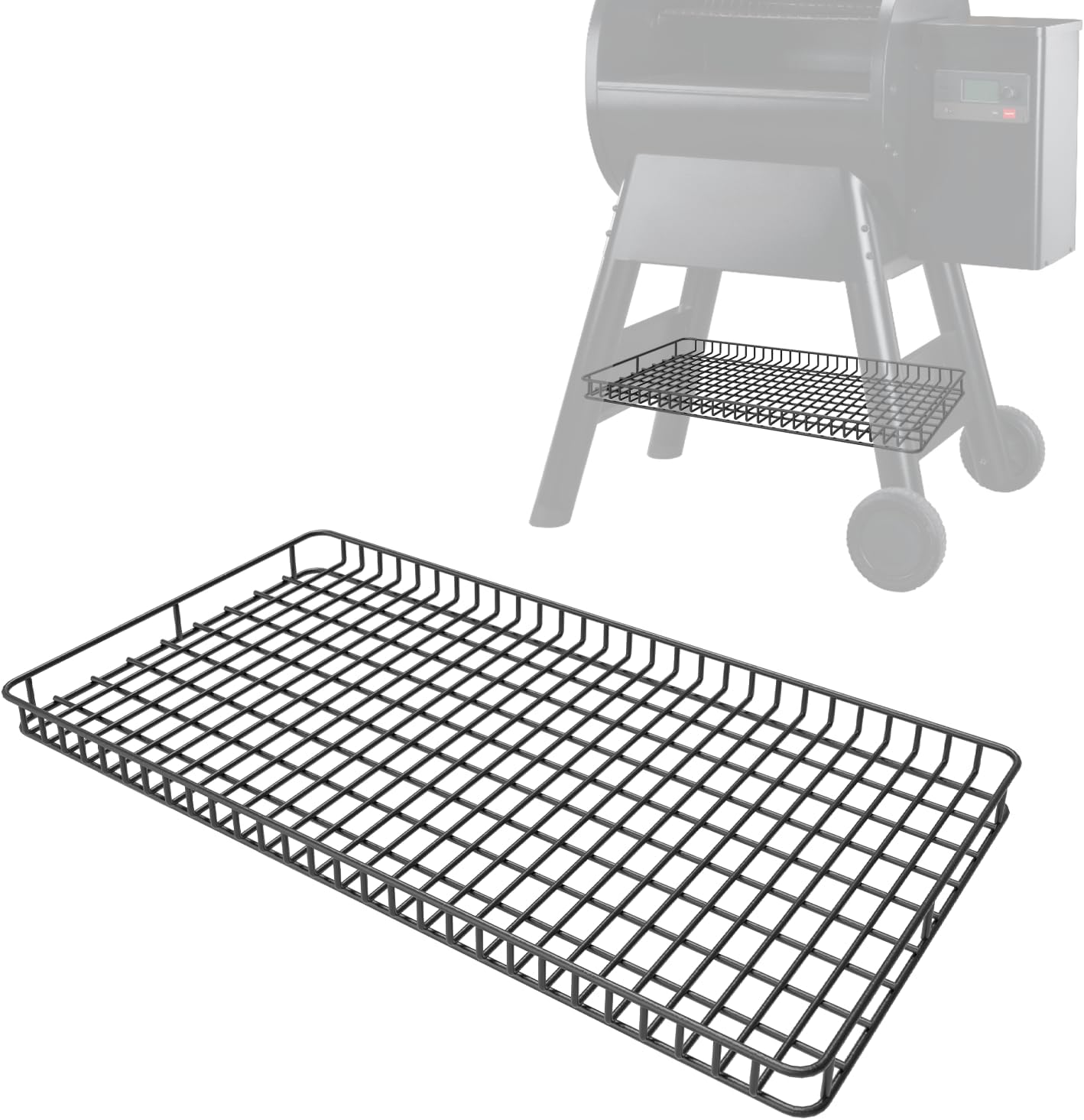 Pellet Grill Storage Shelf Compatible with Traeger Pro Series 22 Accessories, Black Powder Coated Steel Pellet Grill Bottom Shelf for Traeger 575 Pro Series and Other Wood Pellet Grill Accessories