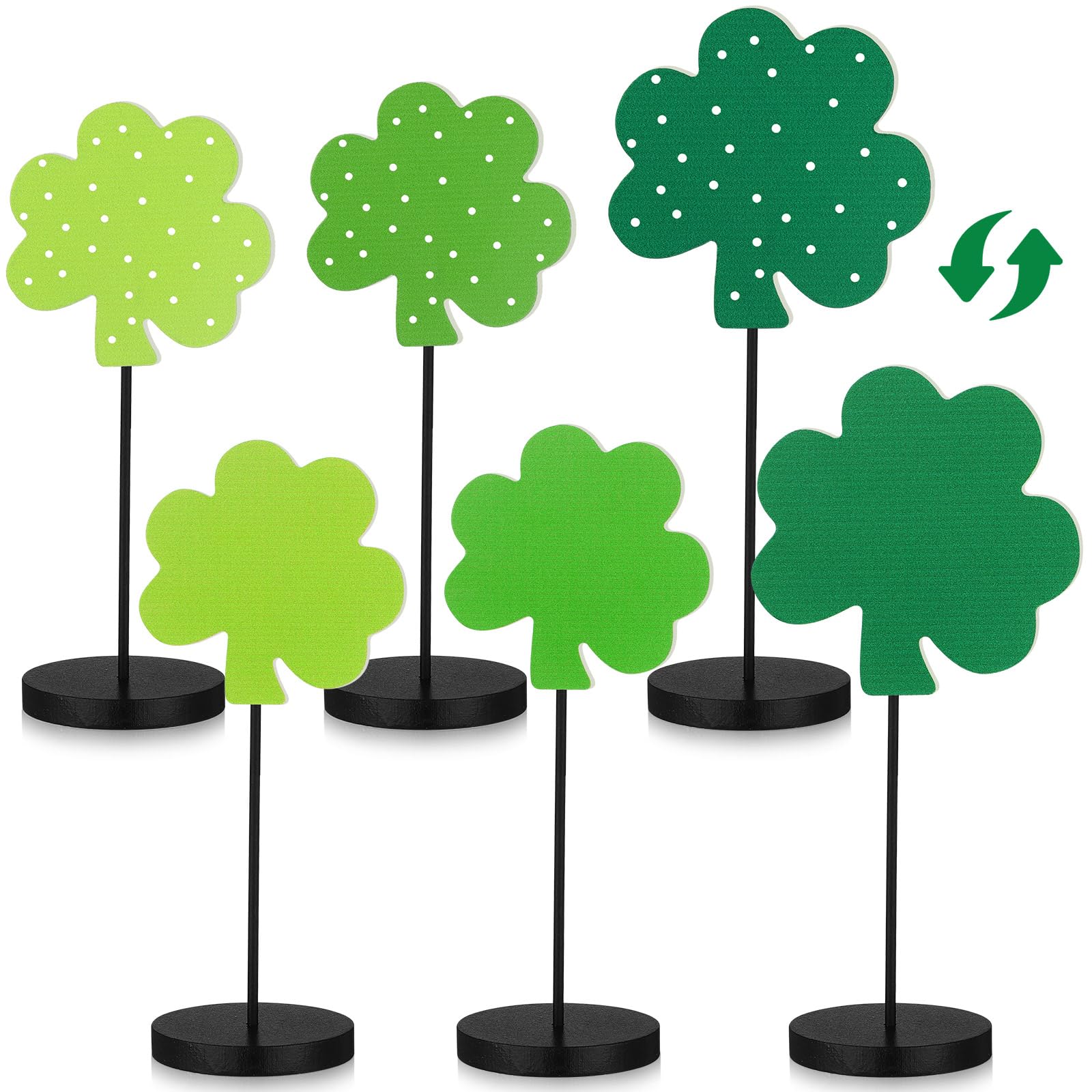 GlikCeil 6 Pcs St. Patrick's Day Table Wooden Signs on Stand Irish Themed Freestanding Double Sided Lucky Shamrock Wooden Signs St Patrick's Day Decorations for Desk Office Home Party, 3 Height