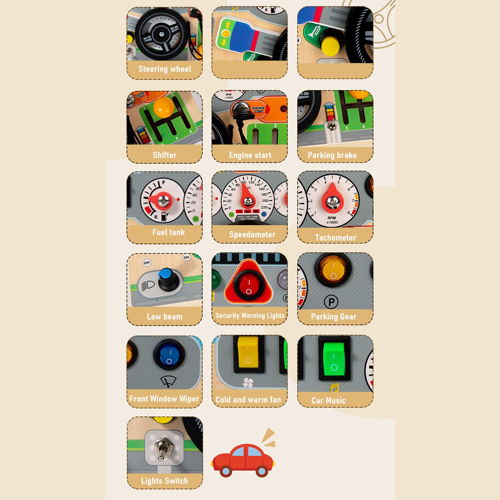 Busy Board Giocattoli di viaggio Volante auto Giocattolo Fine Motory Skills Giocattoli Legno Tavola attività per bambini Bambini