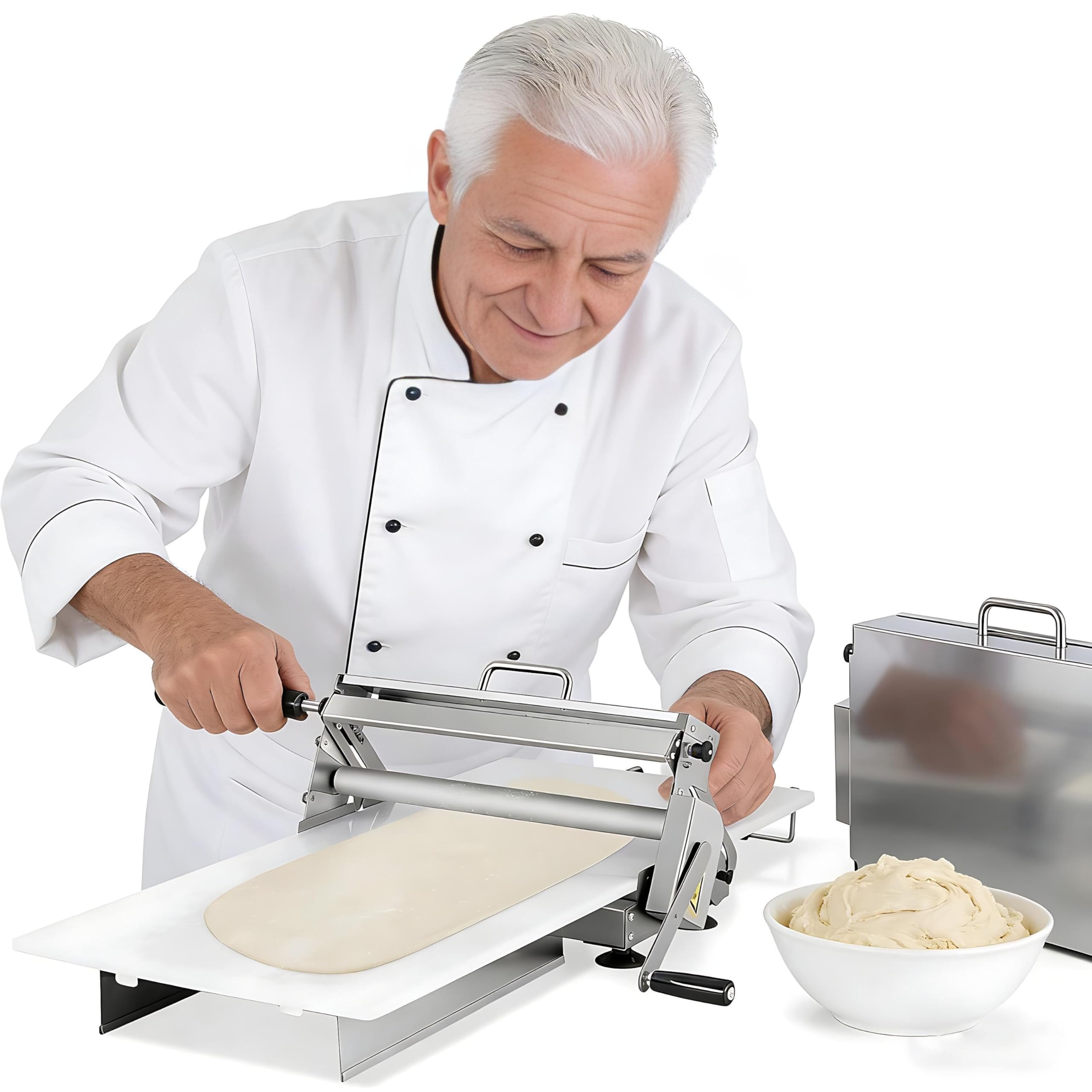 Sfogliatrice pieghevole, rullo manuale in acciaio inox, spessore regolabile per pizza e pasta sfoglia, portatile, dimensioni 100 x 39 cm