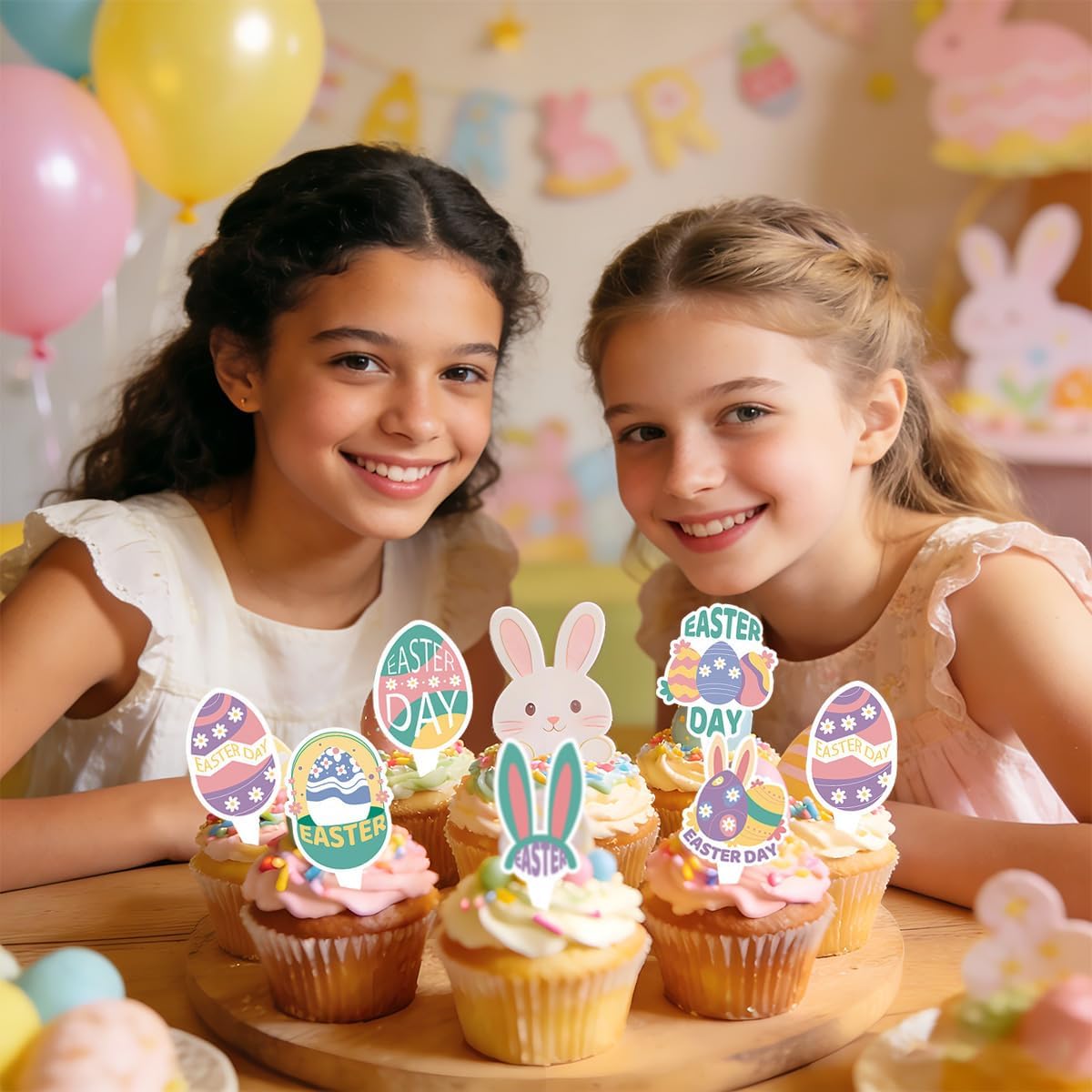 24Pcs Easter Cupcake Toppers, Colorful Bunny Egg Cupcake Picks, Spring Party Cake Decorations for Easter Parties, Themed Family Gatherings and Baby Showers