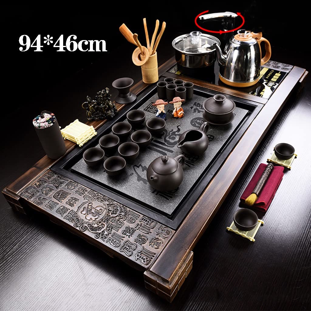 Ceramiczny zestaw do herbaty Kung Fu Serwis herbaciany, taca do serwowania herbaty Zestaw do herbaty Kung Fu z drewnianym chińskim zestawem do herbaty, prosty kubek ceramiczny do użytku domowego Elek