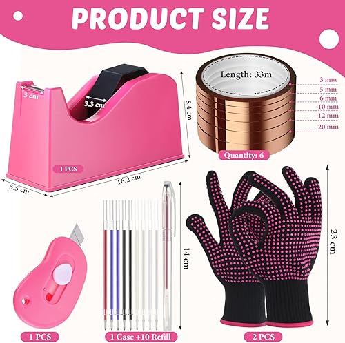 Miniatura 2 de Kosiz Juego de 20 dispensadores de cinta térmica, 6 cintas térmicas de varios tamaños para sublimación, 2 guantes de prensa resistentes con golpes