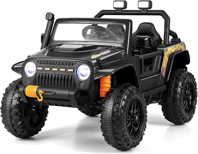 COSTWAY 12V Kids Electric Ride on Car, Battery Powered Truck with Remote Control, Parent Seat, Music, Horn, LED Lights, 4 Spring Suspension Wheels Vehicle Toy for Children