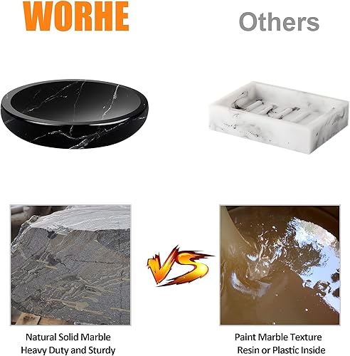 Miniatura 8 de WORHE Jabonera de mármol natural verdadero para baño, bañera, ducha, fregadero de cocina, artesanía, mármol Nero Marquina, regalo para Navidad,