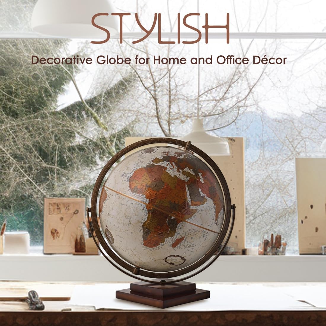 Waypoint Geographic Revolution Globe, 12” Diameter Desktop World Globe, Gyromatic Full-Swing Movement, Decorative For Home or Office Decor, Bronze Metallic