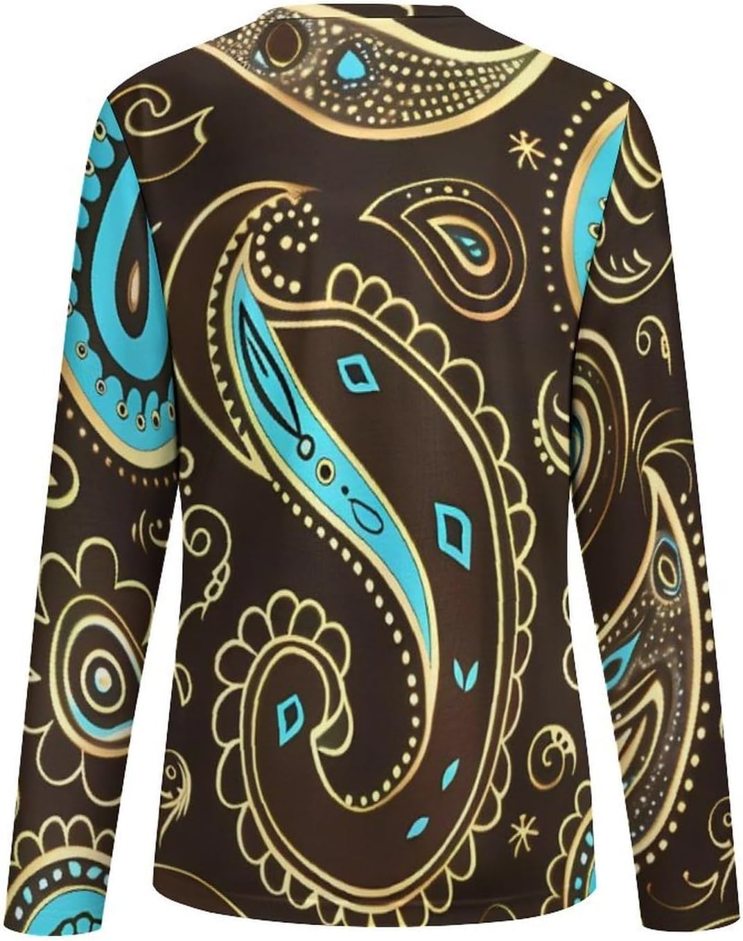 Brown Paisley Pattern Women's Pajama Top Sleepwear Pajamas Sleep T-Shirt Long Sleeve Shirt Crewneck Tee
