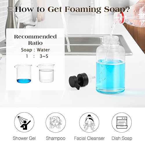 Miniatura 6 de Luxspire Dispensador de jabón espumoso, dispensador de jabón con bomba de espuma de vidrio, dispensador de jabón de manos antideslizante con 5