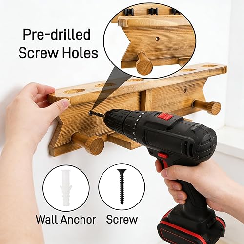 Miniatura 7 de Soporte de pared para palos de billar, soporte para tacos de billar de madera, con capacidad para 6 tacos y 2 estantes triangulares, estante