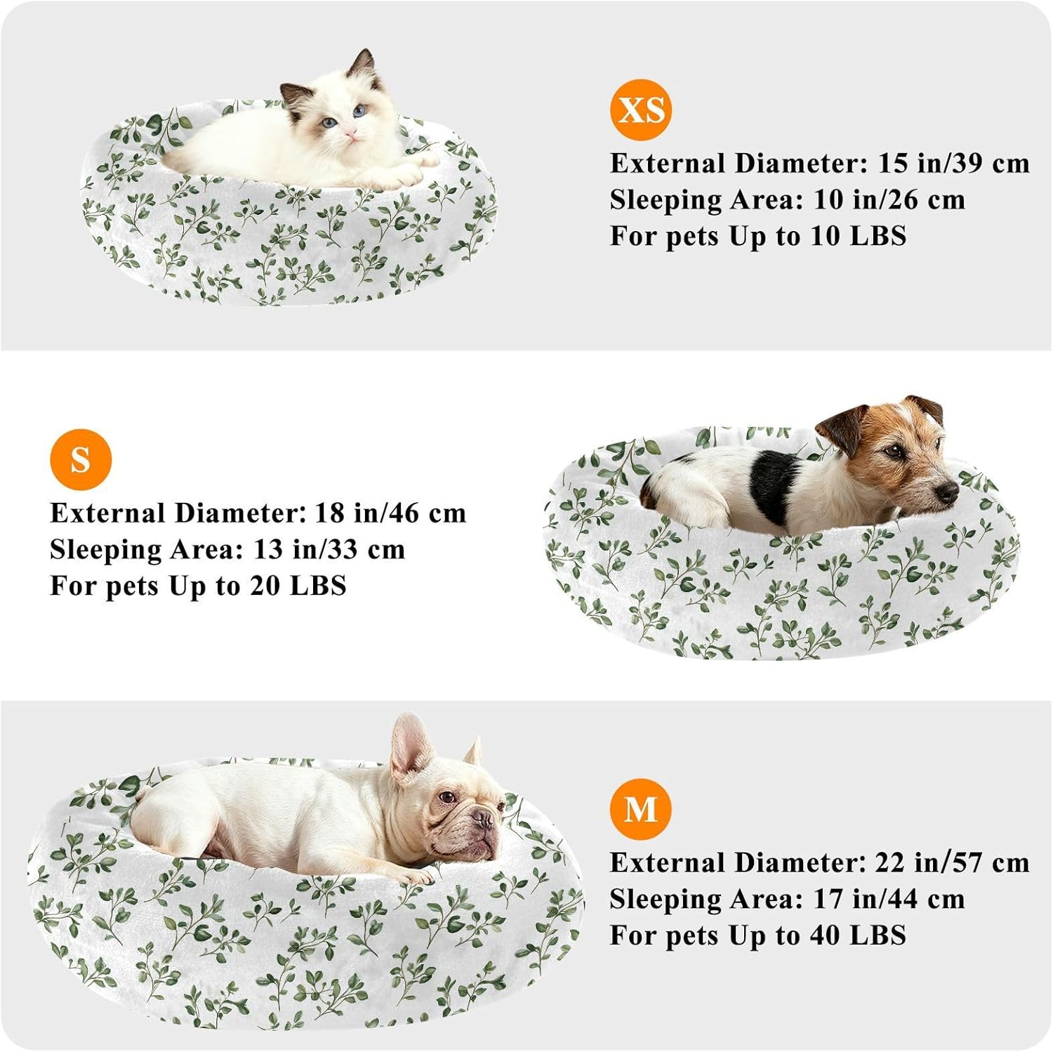 Pet Dog Beds Anxiety Relief Fluffy Dog Pillow Bed for Medium Size Pets Supplies M Chic Leaf Thyme White