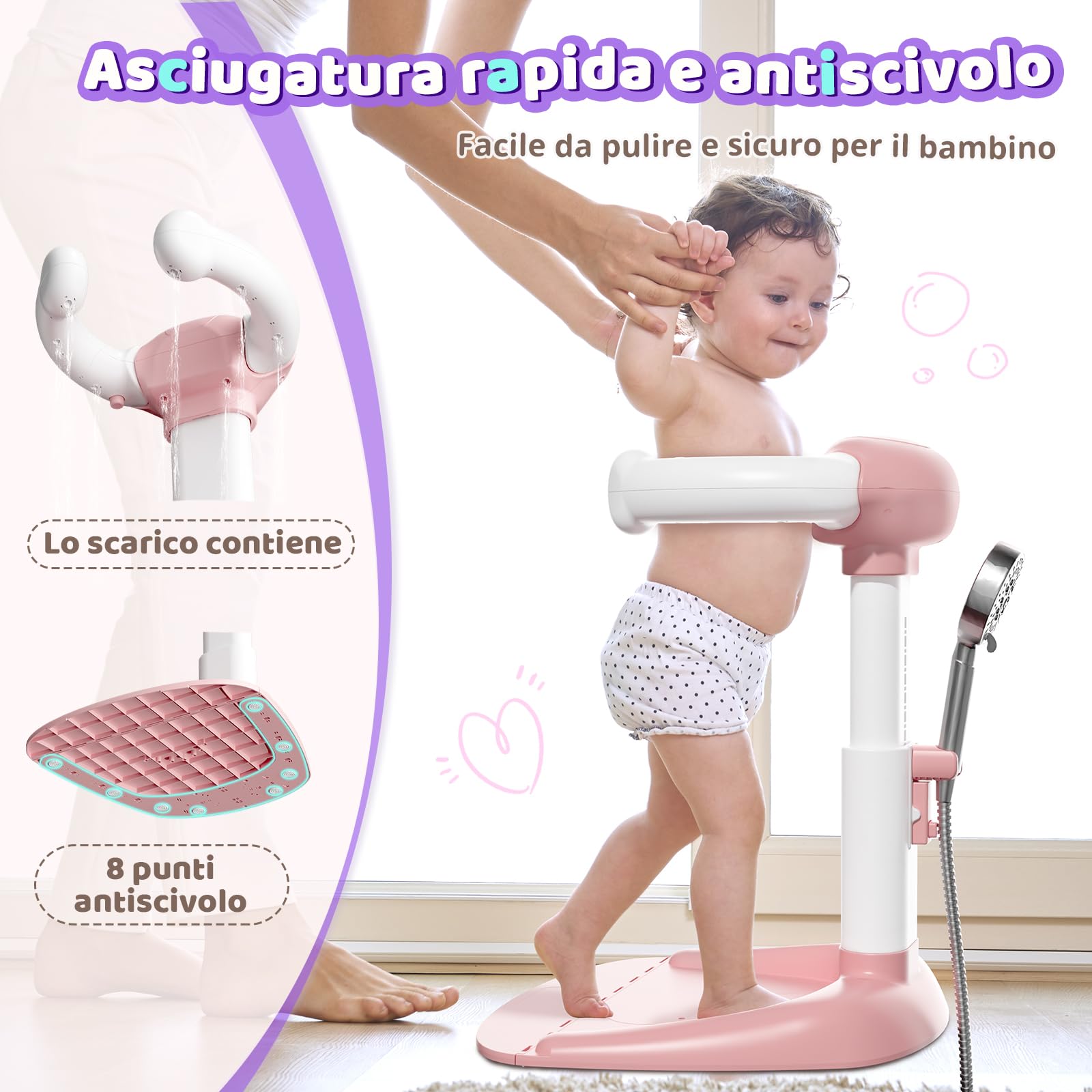 COOSEYA Supporto per vasca da bagno per bambini, torre da bagno regolabile per bambini per alzarsi in piedi, seggiolino da bagno per bambino con base antiscivolo per neonati e bambino piccoli