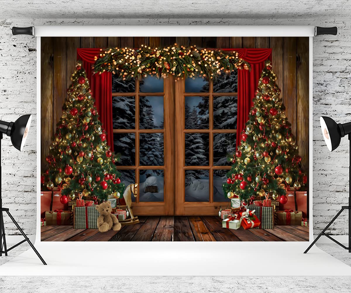 Kate7×5ft Christmas Photography Backdrop Window Snow Decoration Christmas Tree Gift Winnon Christmas Studio Proper