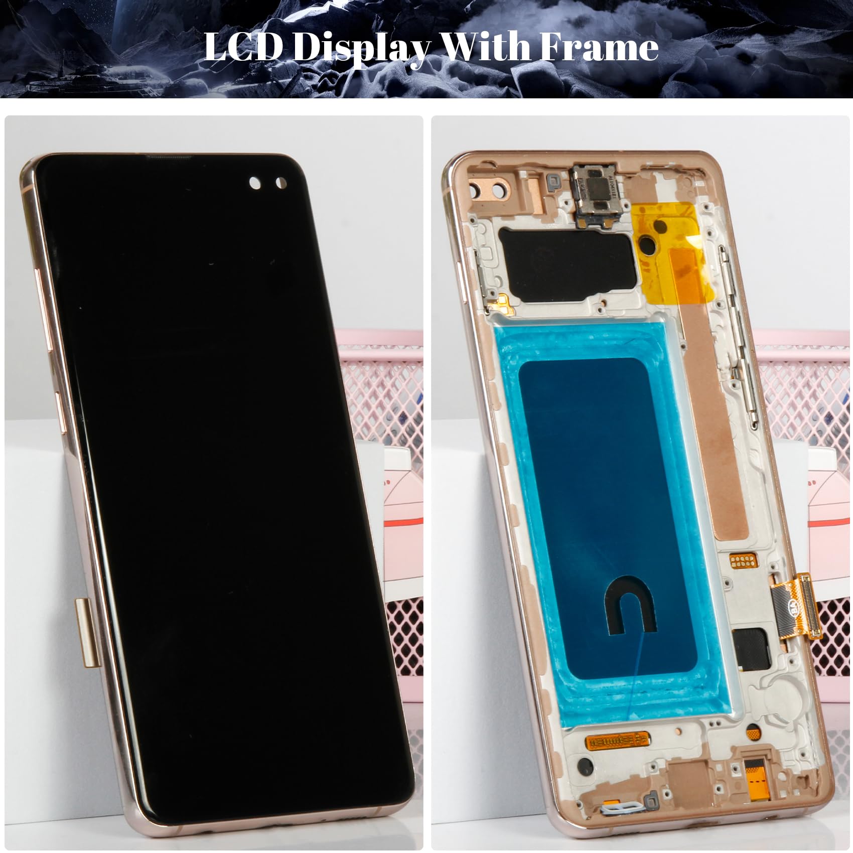 Incell Écran tactile de rechange pour Samsung Galaxy S10+ LCD SM-G975F, SM-G975U, SM-G975W avec cadre (doré, pas de fonction empreintes digitales)