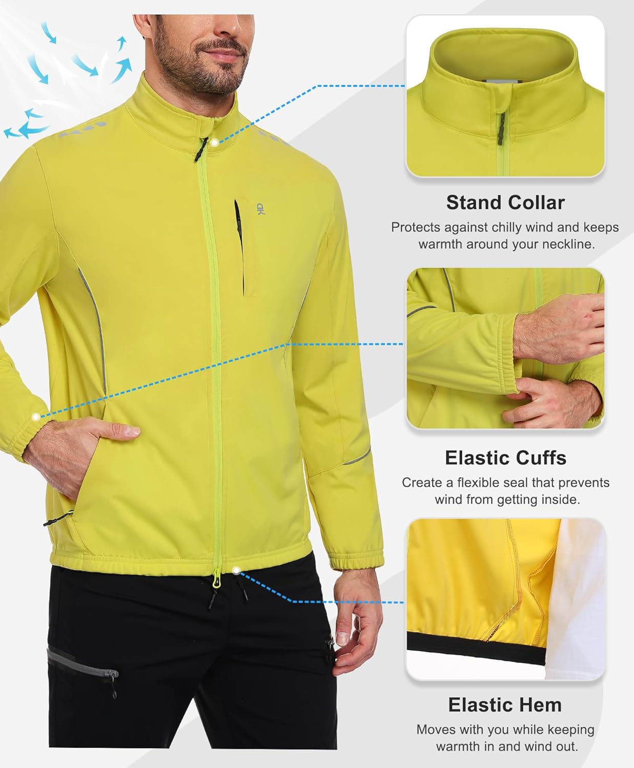 Little Donkey Andy Men's Cycling Jackets Reflective Packable Running Jacket Windproof Water-Resistant for Hiking Biking