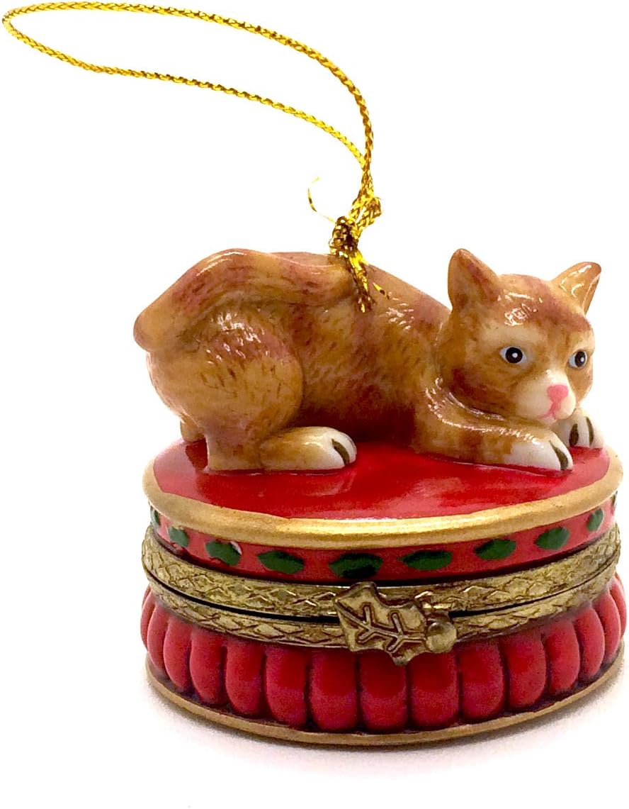 Orange Tabby Cat Surprise Christmas Ornament Decoration Trinket Box