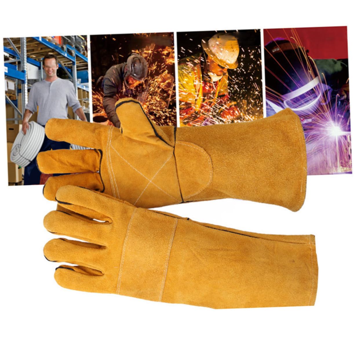NULYLU High-temperature Welding Gloves 250°c Heat Resistant Long Sleeve Fireproof Gloves for Stove Oven and Soldering Work