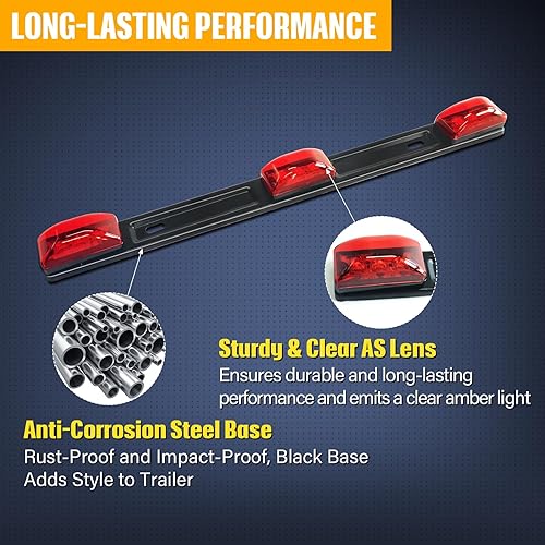 Miniatura 3 de Barra de identificación LED ámbar de 15 pulgadas, 3 luces, tira de 9 LED con soporte de acero inoxidable, impermeable IP67, universal para 12 V,