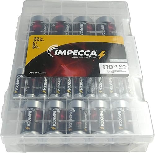 Miniatura 3 de Impecca - Pilas alcalinas AA-20 AAA-8 C-5 D-5 9 Volt-2 con caja de almacenamiento de batería dura  39 baterías paquete variado