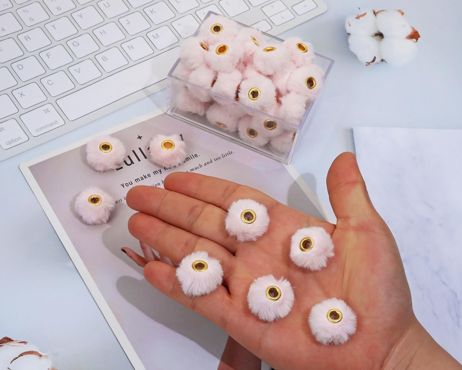 Tupalizy 50PCS Fluffy Faux Fur Pom Poms Beads Soft Fuzzy Spacers Beads for Bracelets Jewelry Making Keychains Pens Earrings Garland Headband Hats DIY Crafts Projects Gifts Accessories - Image 5