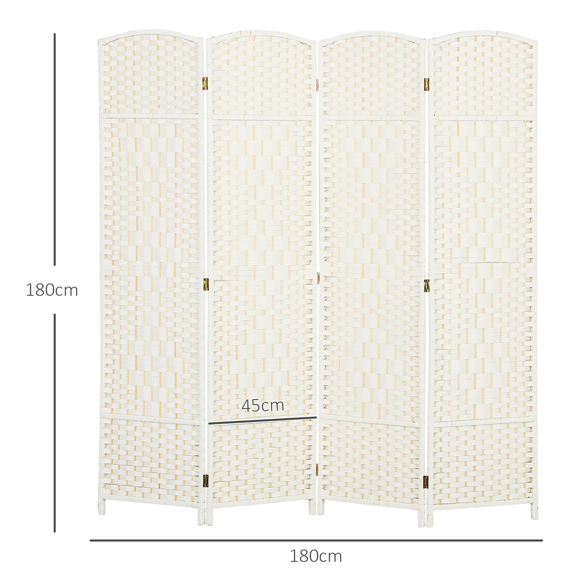 HOMCOM Paravent - Divisorio pieghevole, 4 pezzi, 180 x 180 cm, colore: Bianco
