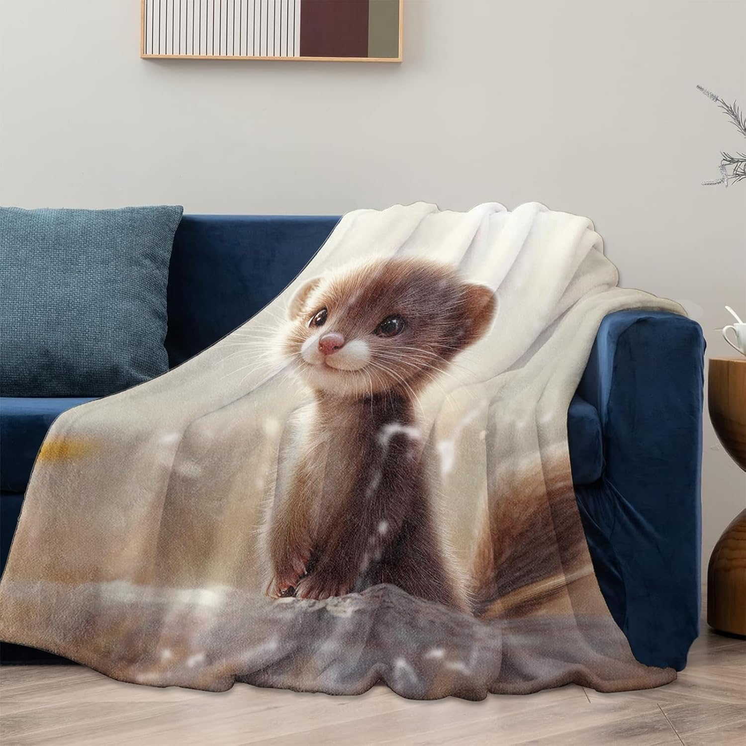 Cute Ferret Blanket, Cute Animal Print Flannel Blanket Gifts for Women, Soft Warm Lightweight Ferret Blankets for Living Room Home Sofa Travel Decor 50" x 60" - Image 2