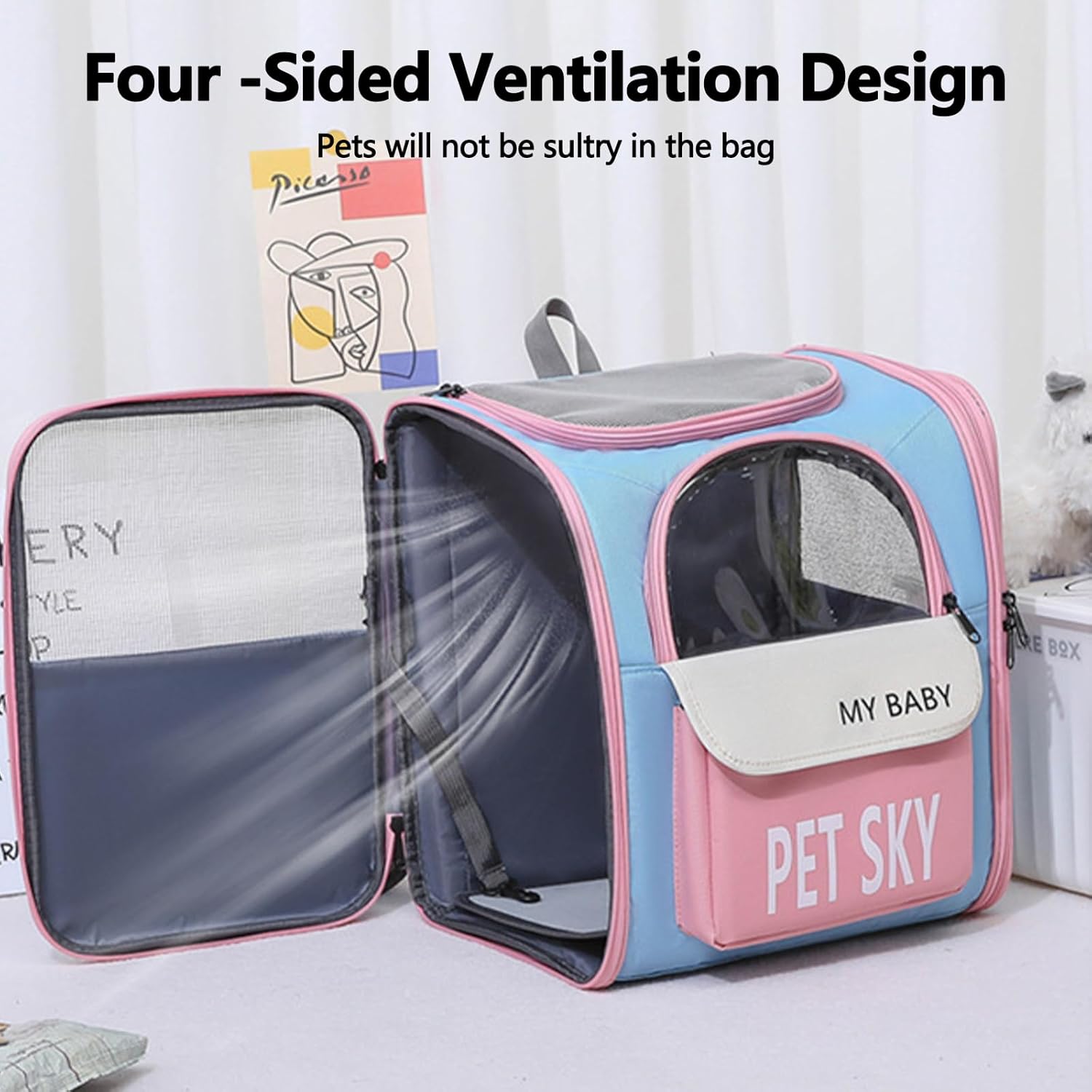 Pet Backpack, Breathable Mesh Dog Backpack for Hiking Travel Camping Outdoor Hold Pets Up to 6kg, Large Space Foldable Backpack with Safety Lock Zipper(Green)