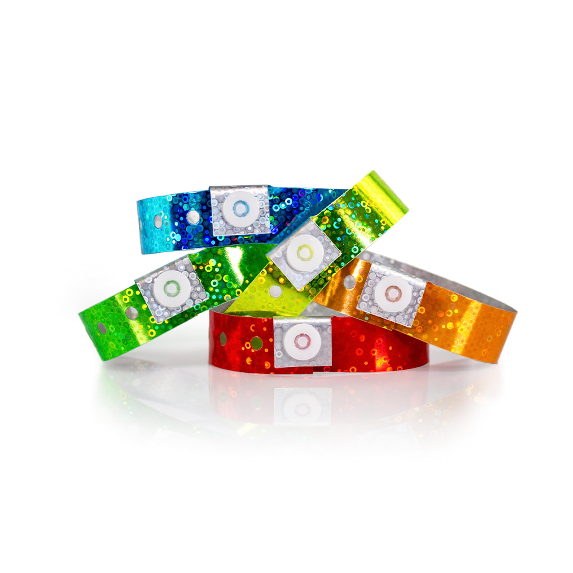Wristco 500 Variety Pack Holographic Plastic Wristbands for Events – Extended Wear, Glowing Color Prevents Reuse – Premium-Grade Bracelets for Hospital & Medical ID, Party & VIP Identification
