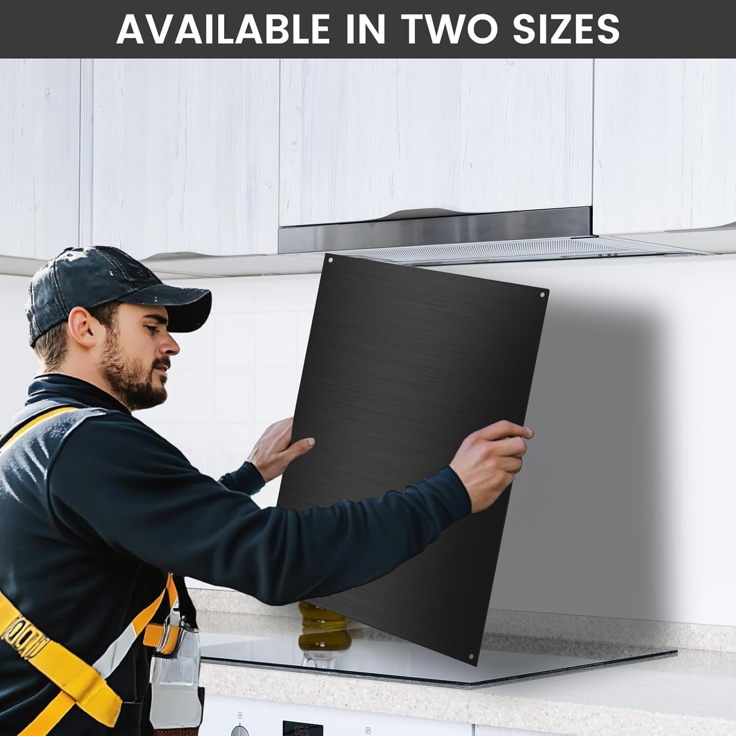 29.5"x 29.5"Black Stainless Steel Backsplash Panel for Stove & Range Hood - Matte Finish Kitchen Wall Splatter Guard with 6 Pre-Drilled Holes,Easy to Clean,Metal Backsplash for Countertop