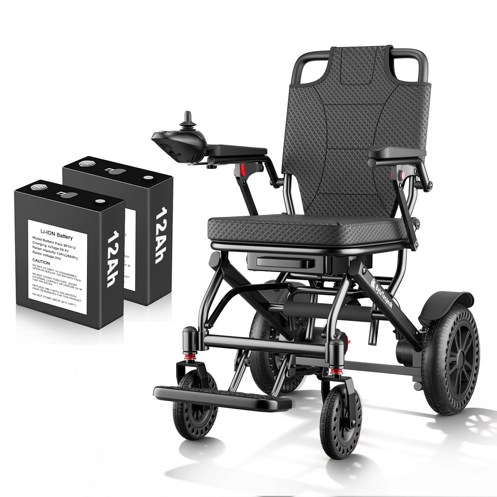 D14 Silla de ruedas eléctrica plegable, alcance 40km, equipada con 2 baterías litio 12Ah, carga 150KG, silla de ruedas eléctrica de aleación de aluminio, para mayores y con movilidad limitada-Negro