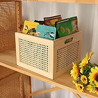 Vista 2 de YAHUAN Caja de Almacenamiento de Madera de Bambú Cubos Organizadores de Almacenamiento Contenedores Decorativos Cesta Cuadrada de Madera Cajas