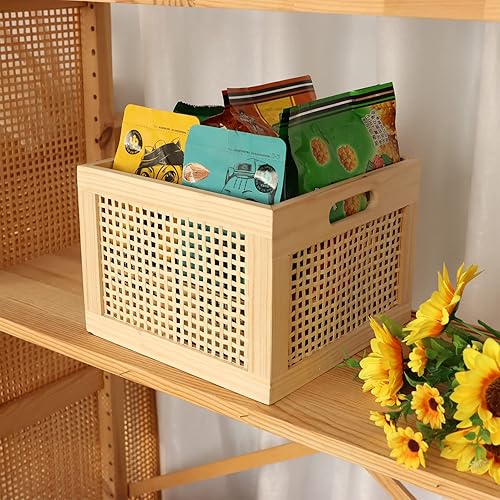 Miniatura 2 de YAHUAN Caja de Almacenamiento de Madera de Bambú Cubos Organizadores de Almacenamiento Contenedores Decorativos Cesta Cuadrada de Madera Cajas de