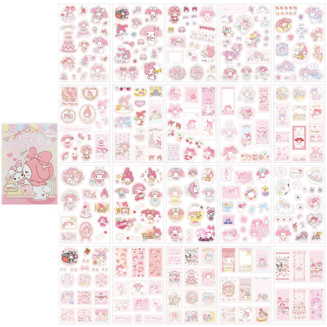 R H LIFESTYLE Self Adhesive 20 Sheets Vintage Retro Decorative Nature Stickers Japanese Style Journaling Supplies Cute Stickers Set for Scrap Book (Design 3, My Melody)