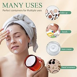 SATINIOR 12 Pack 6 oz Plastic Container Jars with Lids Round Clear Travel Cosmetic Container Slime Jars for Toiletries, Lotion, Cream, Ointments, Makeup, Rhinestone, Samples, Kitchen Storage(Amber)