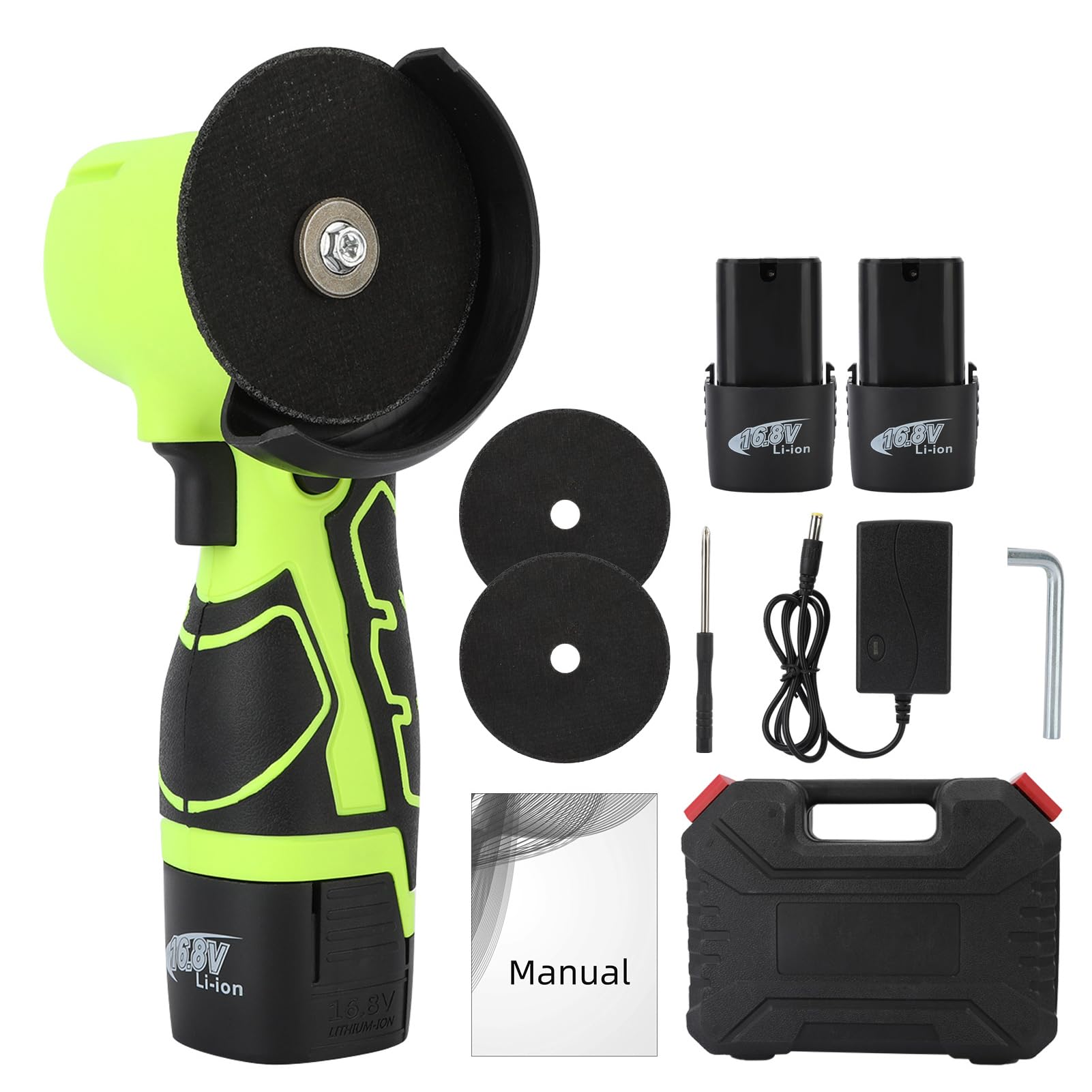Mini Angle Grinder, 18V 550W Brushless Cordless Angle Grinder with Batteries and Diamond, Cutting Wheel Saw Blade Polishing Sheet, Brush-Less Polishing Machine for Grinding Cutting Polishing (Green)