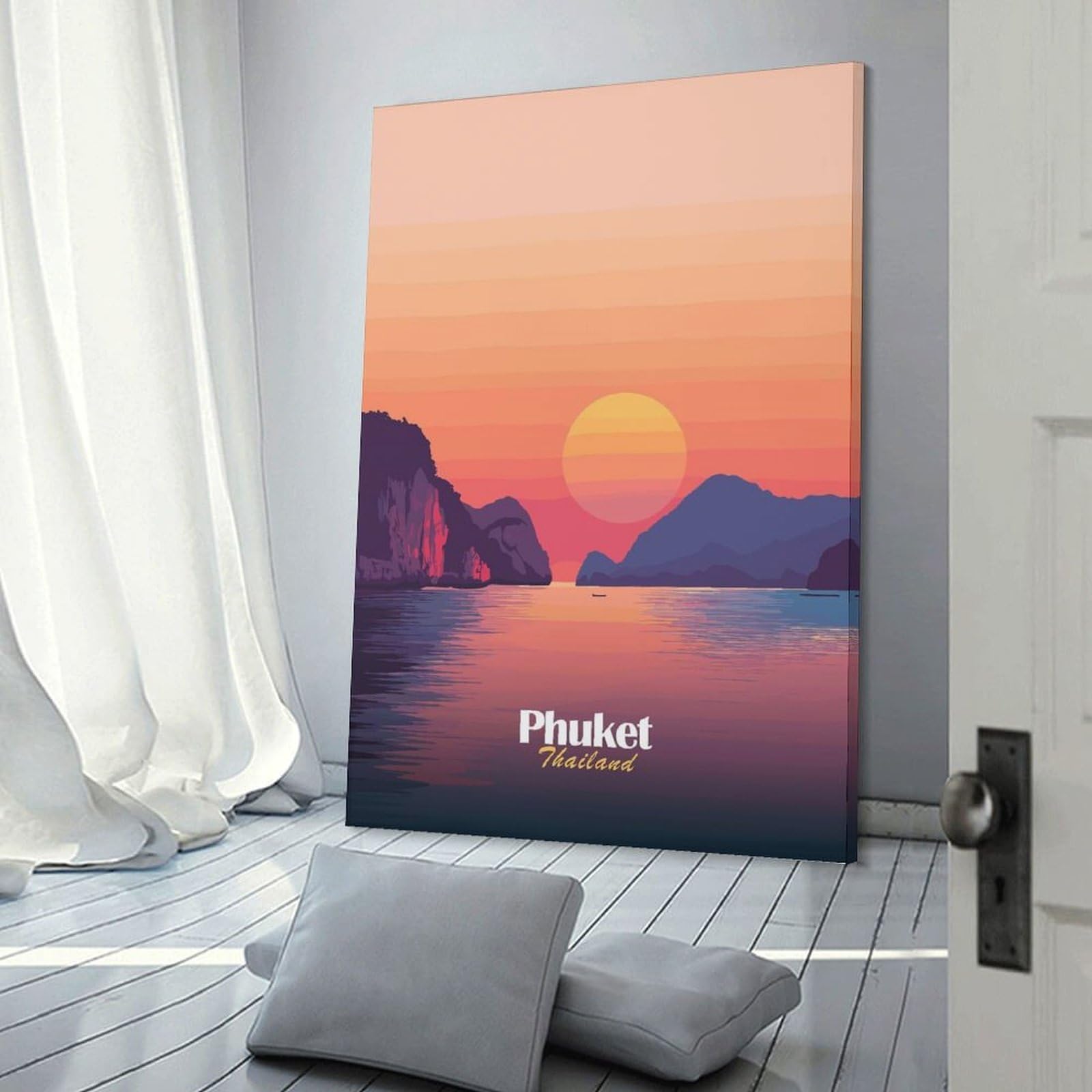 Junmoney Frame-Style-22 Canvas Wall Decor Phuket Sunset Landscape, 12X18inch(30X45cm), For Home Lounge, Bedroom Or Reading Nook, Eye Catching Artwork For Blank Walls