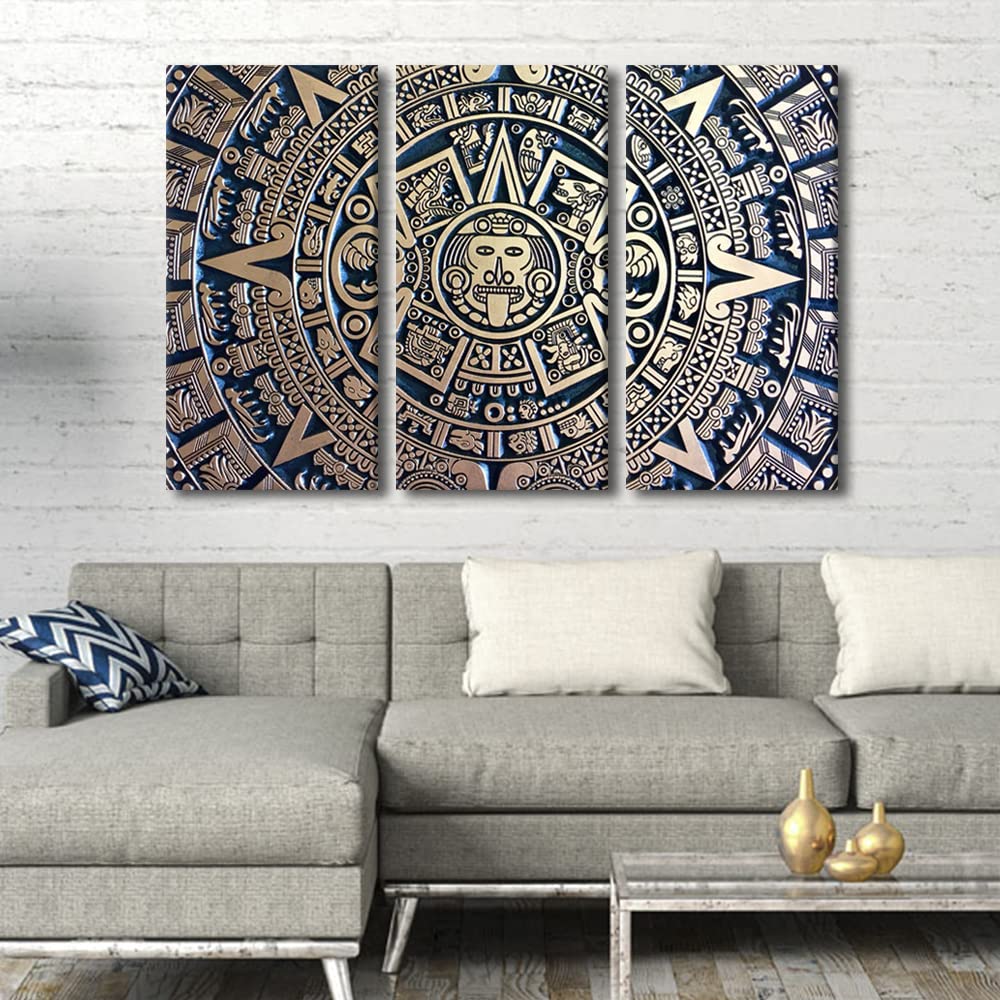 tumovo canvas wall art for living room aztec culture modern home decor aztec calendar hd printed posters ancient mexico artwork for bedroom office wall art painting pictures ready to hang, 42" wx28 h