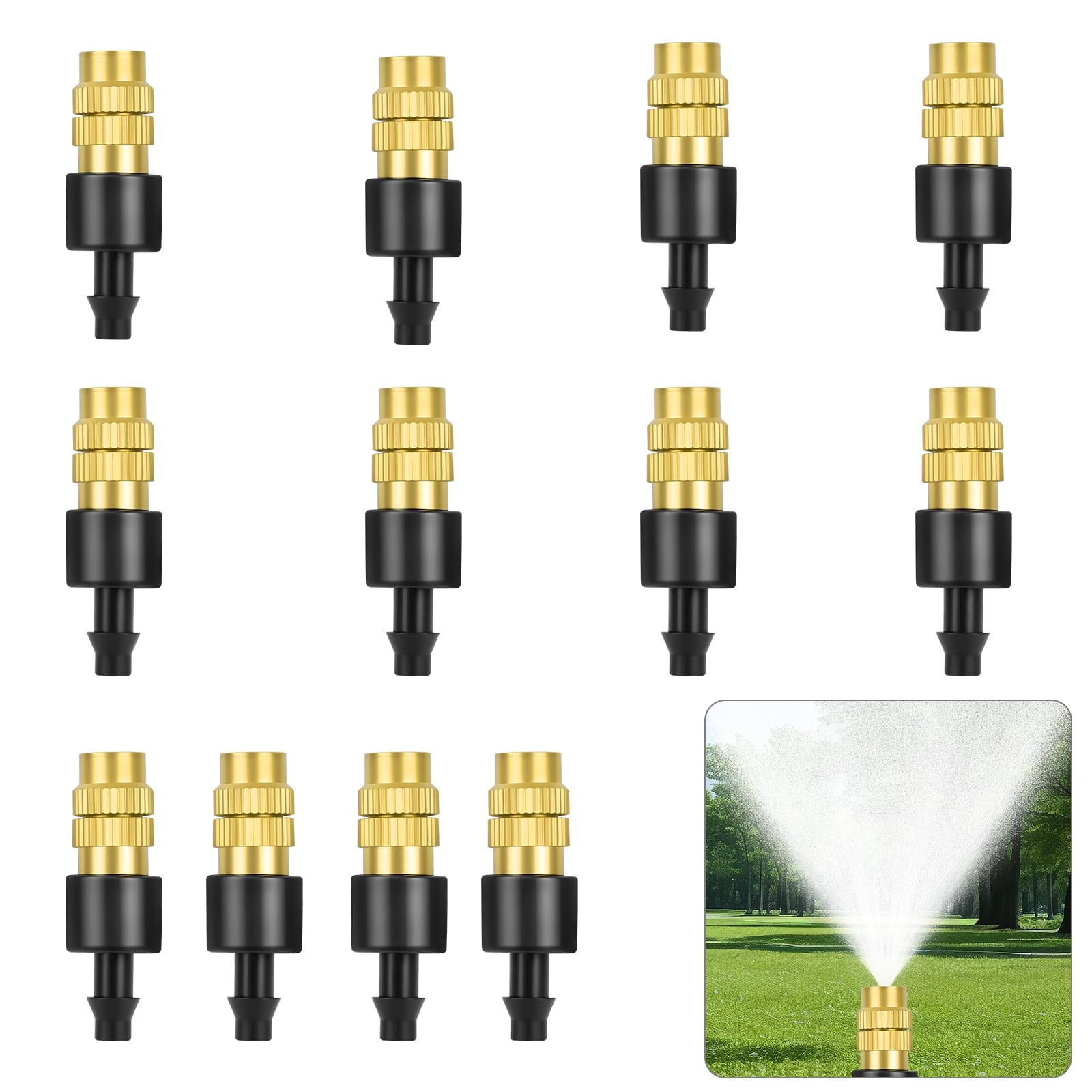 AOOWU Irrigation Spray Nozzles, 12PCS Brass Spray Nozzle, Adjustable Copper Atomizing Nozzle Drip Irrigation Sprayer, 4/7mm Atomizing Micro Sprinkler, Garden Cooling Irrigation Equipment for Lawn