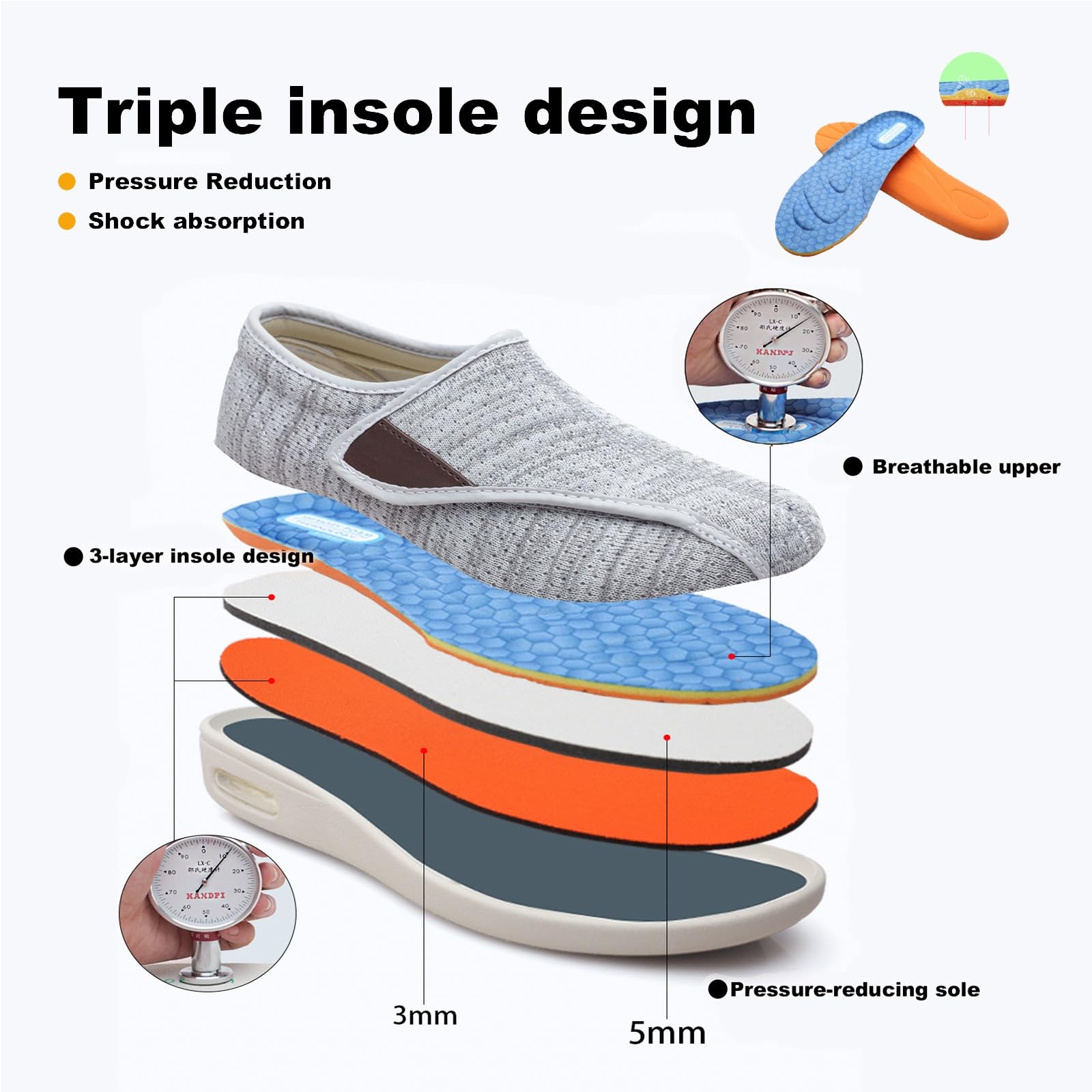 Scarpe Diabetiche per Anziani,Scarpe Anticaduta A Pianta Larga