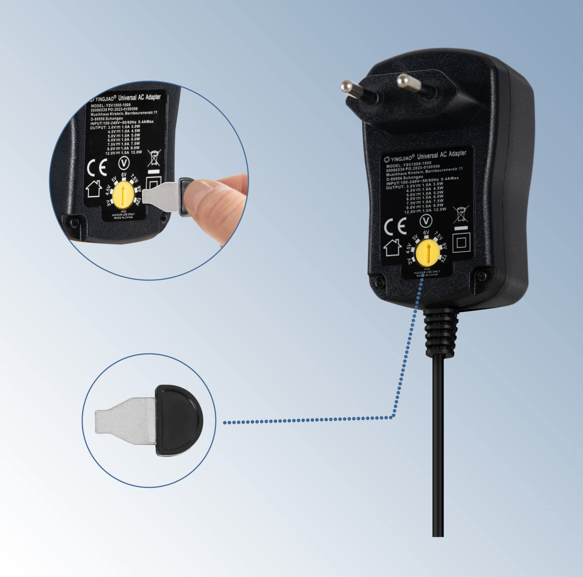 McGrey UAD-1000 Fuente Universal 1A para Dispositivos electrónicos. Corriente 1000 mA, Voltaje Ajustable 3-12V, polaridad Intercambiable. Incluye 8 adaptadores y Adaptador USB.