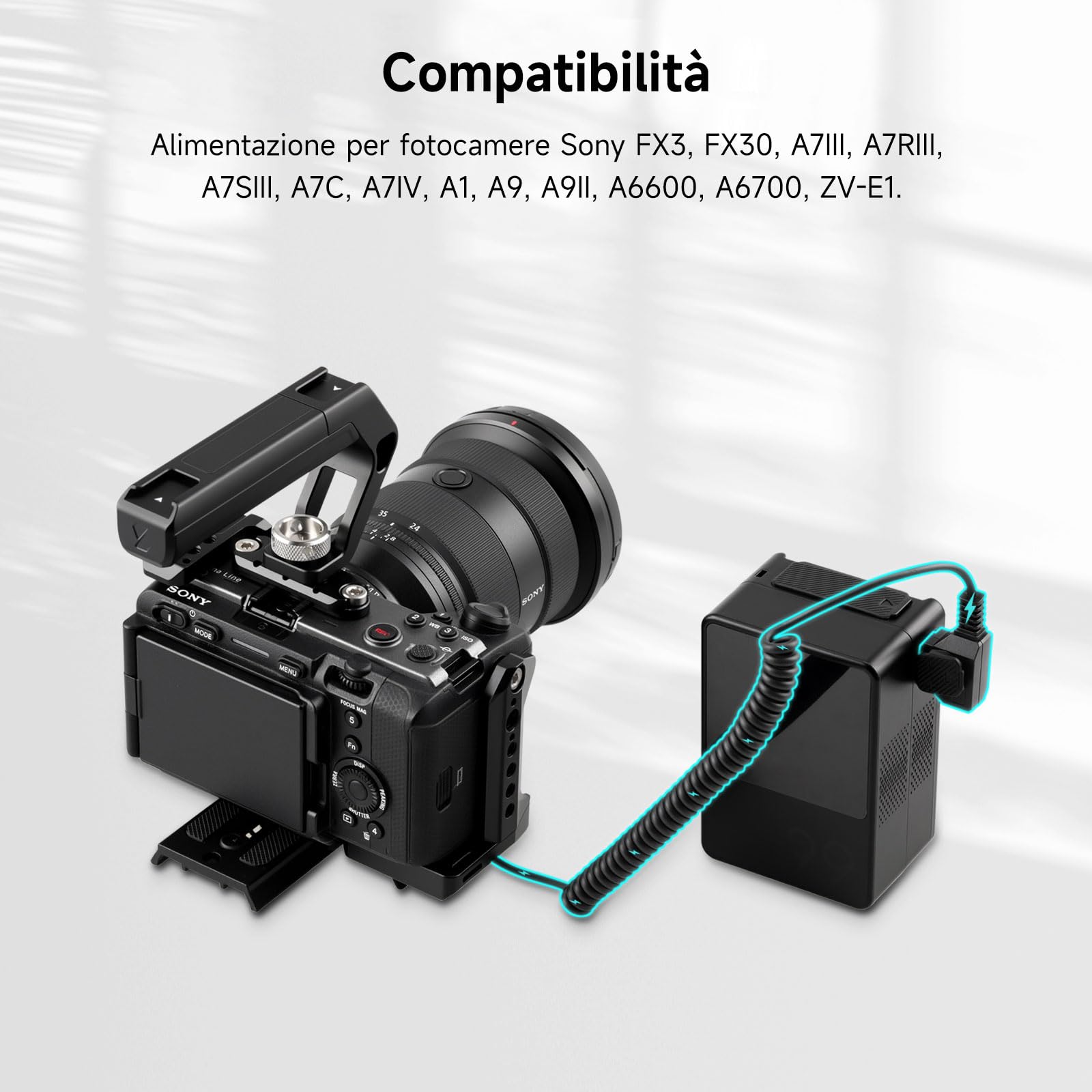Alvin's Cables NP FZ100 Dummy Batteria a D Tap Cavo di Adattatore di Alimentazione a Spirale Coiled Cable per Sony A7III A7RIII A7SIII A9 ILCE-9 Fotocamera Digitale