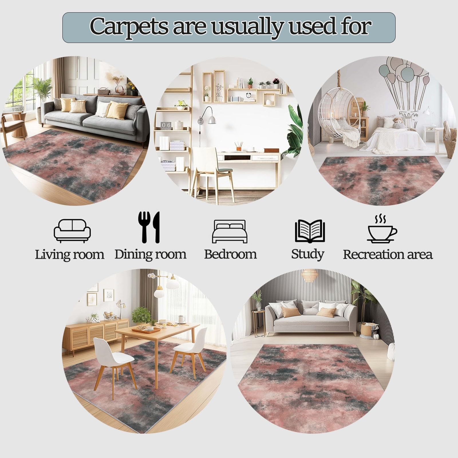 Teppich 120 X 170 cm Abstrakte Felsenstruktur Rosa Grau - Wohnzimmer Waschbar Kurzflor Flauschiger Rutschfester Teppich Für Schlafzimmer Kinderzimmer Büro Esszimmer Weicher Material
