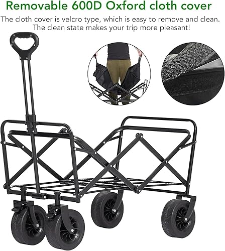 Miniatura 8 de Carro plegable plegable, carrito de playa de 240 libras de capacidad con ruedas todo terreno de 8 pulgadas, carro plegable con mesa plegable de