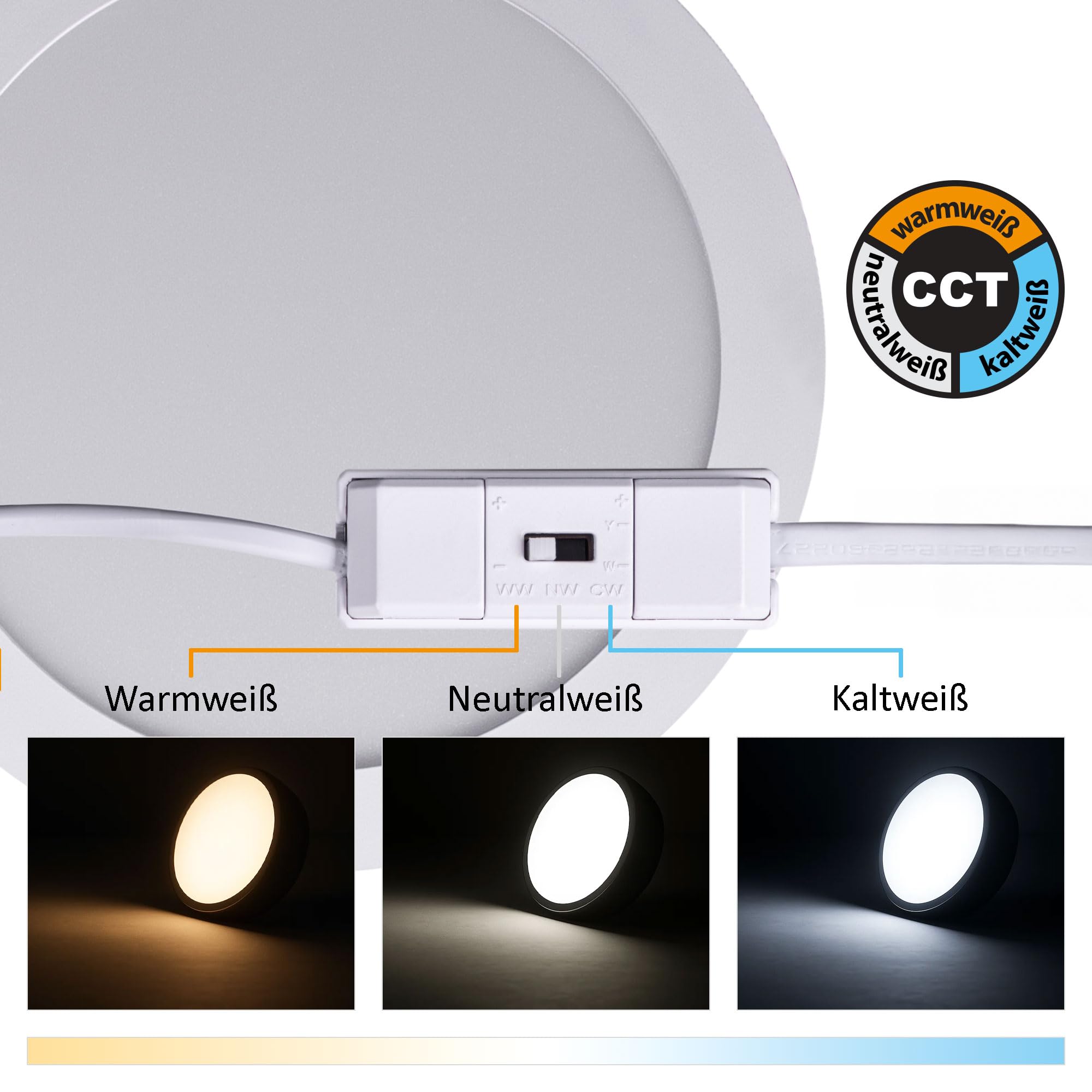 Maxkomfort 6er Set LED Panel 18W rund CCT ultraslim – Einbaustrahler 220x220mm, flach, Deckenleuchte, warmweiß/neutralweiß/kaltweiß schaltbar, Weiß, IP20-2601