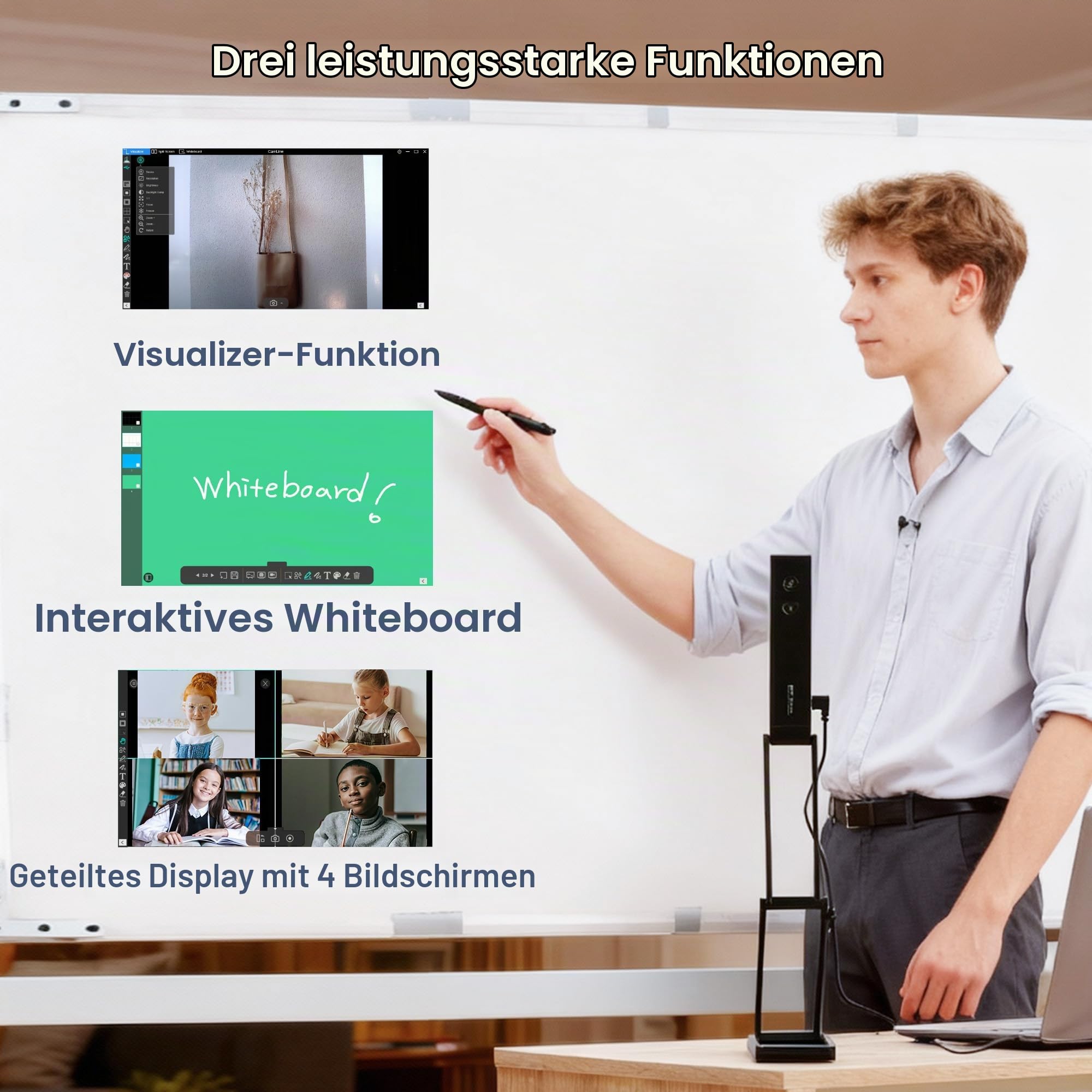 16MP USB Dokumentenkamera Visualizer: A3 Format 3-Stufen-LED OCR Autofokus Faltbar 4K Dokumenten Webcam mit Zoom Google Meet Skype Tragbar für Schule Lehrer Büro Fernunterricht