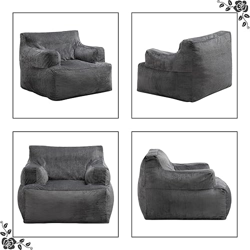 Miniatura 8 de HollyHOME Juego de 2 sillas y reposapiés con relleno para adultos, sofá puff relleno de espuma de 37 libras con funda lavable, juego de 2, silla de