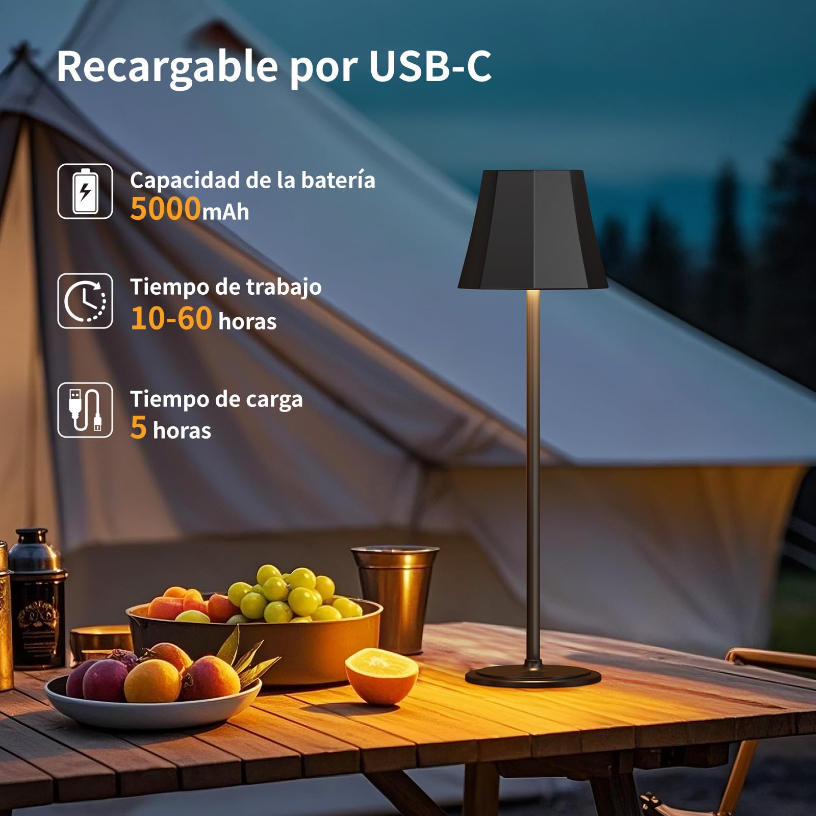 Suright Lámpara de Mesa Sin Cable con 3 Temperaturas de Color+RGB, Lámpara de Noche Recargable Brillo Ajustable, 2 Alturas Ajustables, IP54 Impermeable para Dormitorio, Sala, Restaurante, Camping