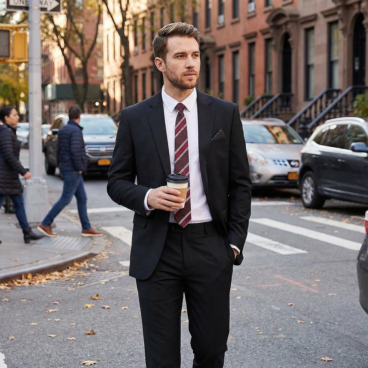 Men's 2 Piece Suit Slim Fit - One Button Jacket Pants with Tie and Pocket Square, Suits for Men Wedding Business Party - Image 4