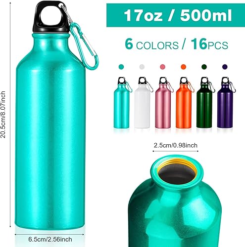 Miniatura 2 de 16 botellas de agua de aluminio de 17 onzas, botellas de agua de aluminio para bicicleta, botellas de agua para mochileros, botellas de agua